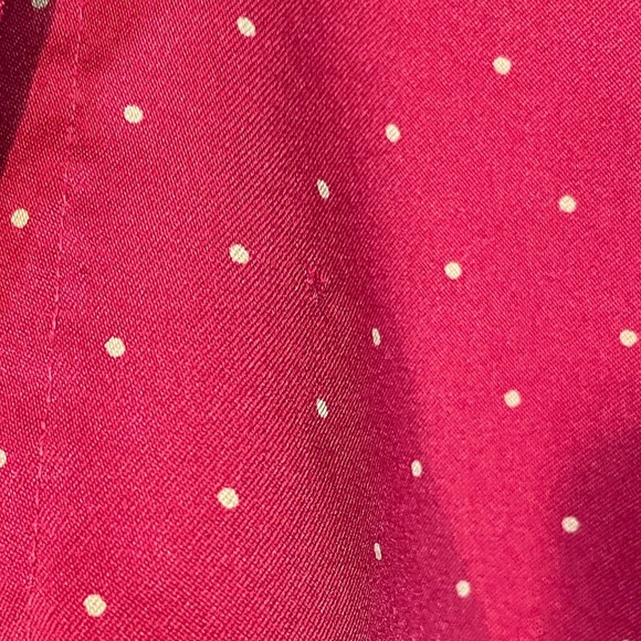 VTG Levi Strauss burgundy button down LS polyester blouse w/ dots & pleated bow - Picture 7 of 11